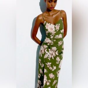 ZARA Linen blend printed midi dress